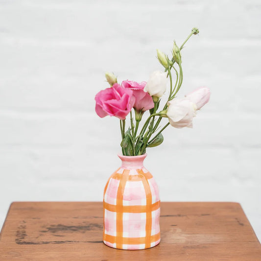 Pink and Orange Gingham Bud Vase