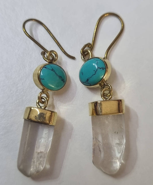 Turquoise & Raw Quartz Crystal Drop Earrings