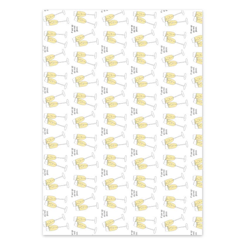 Pattern of champagne glasses with bubbles on a white background
