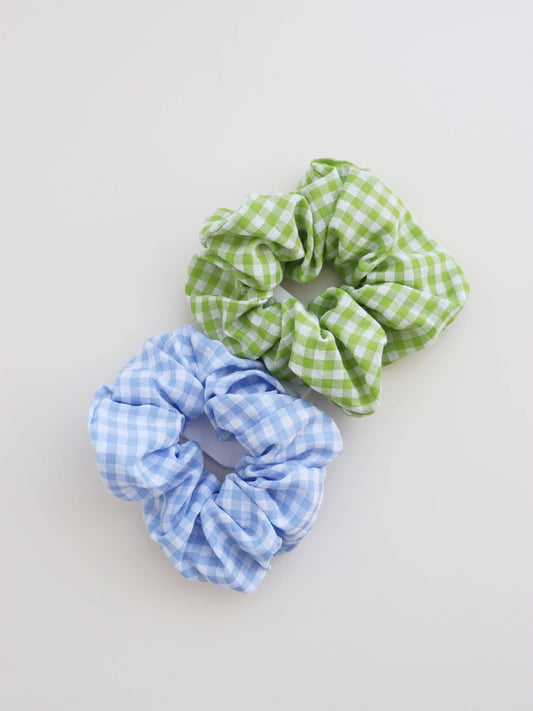 Gingham Scrunchies 2 Pack Set - Berry