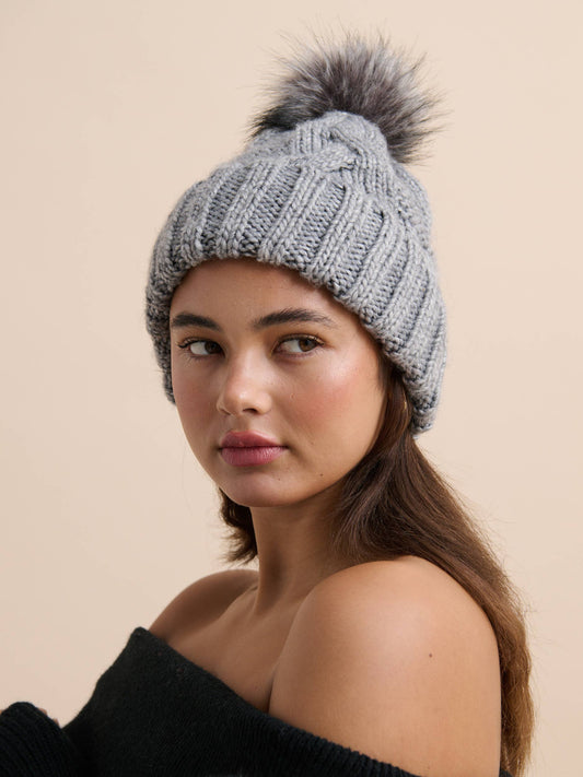 Ambrosia Chunky Knit Beanie Grey