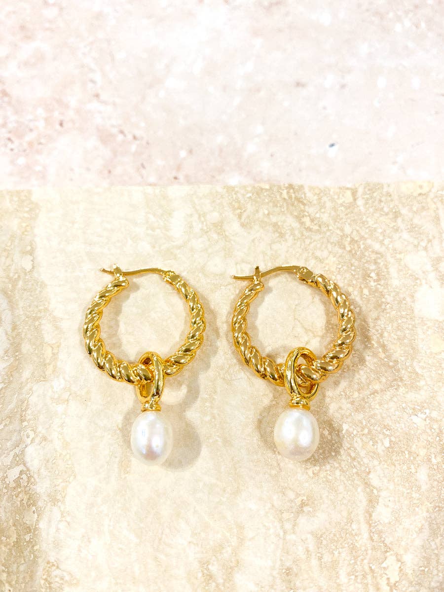 Earrings Twist Pearl Drop 18K Gold Plated
