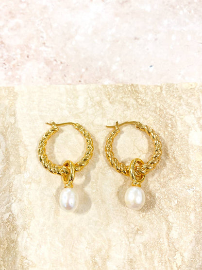 Earrings Twist Pearl Drop 18K Gold Plated