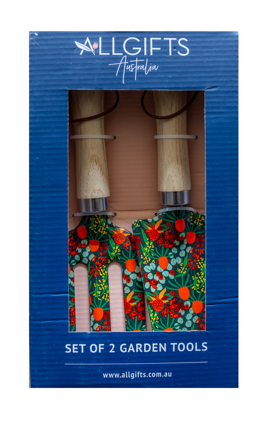 Set of 2 garden tools in a blue AllGifts Australia packaging