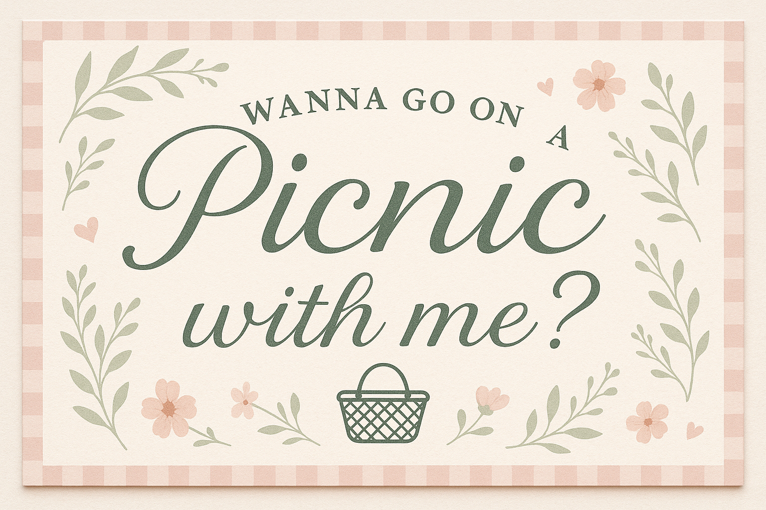gift voucher that says wanna go on a picnic with me? 