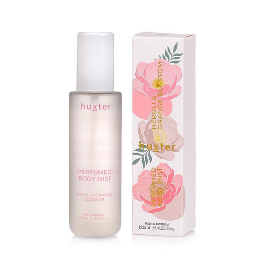 Huxter neroli & orange blossom perfumed body mist bottle and packaging on a white background
