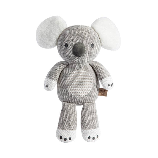 Knitted koala toy on a white background