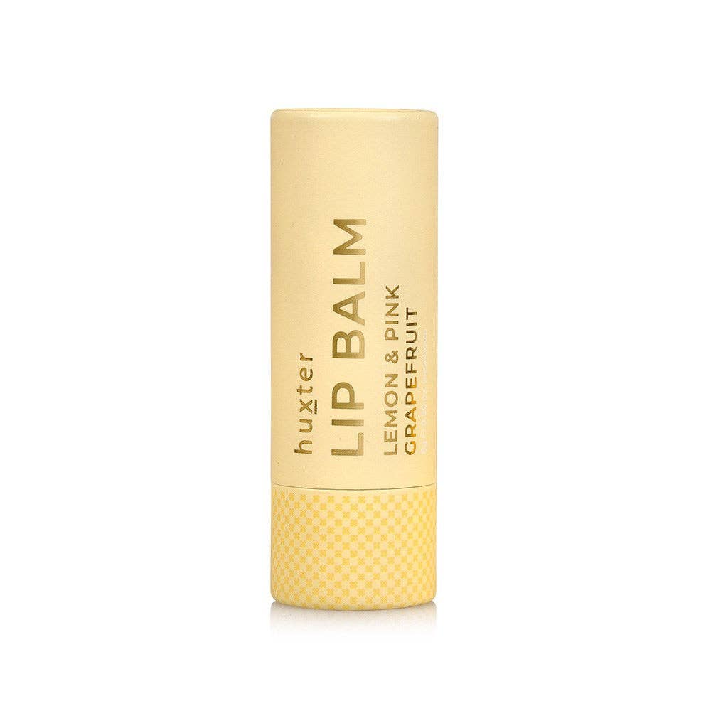 Yellow lip balm with text on a white background