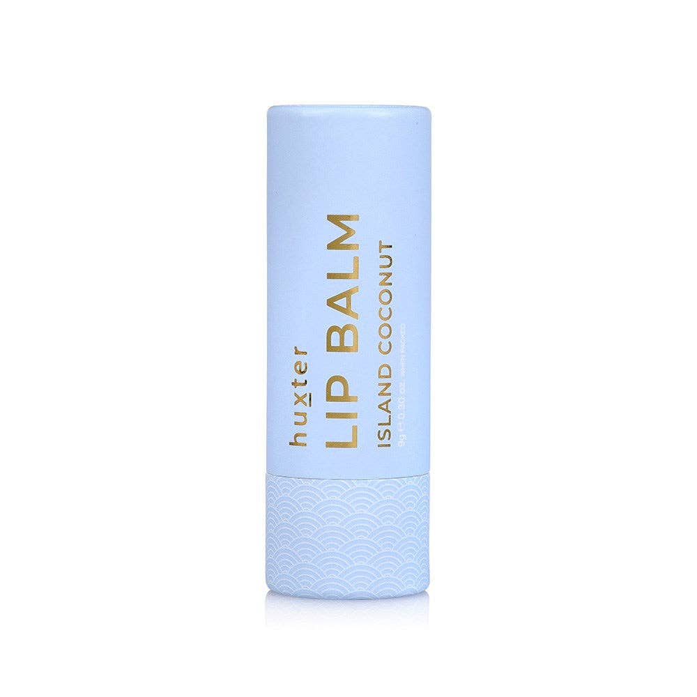 Lip balm with 'huxter' branding on a white background