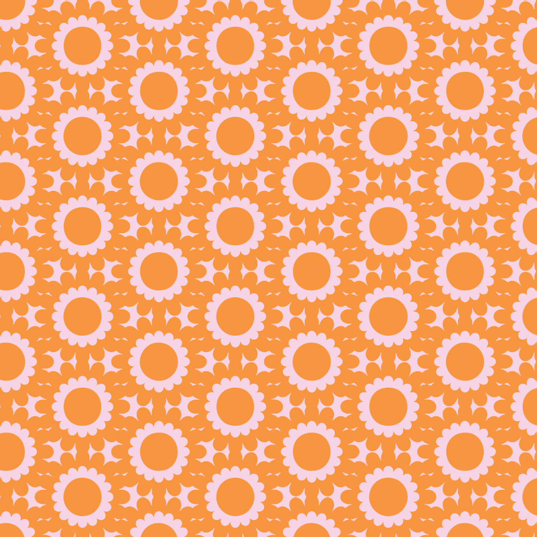 Pattern of white sunflowers on an orange background