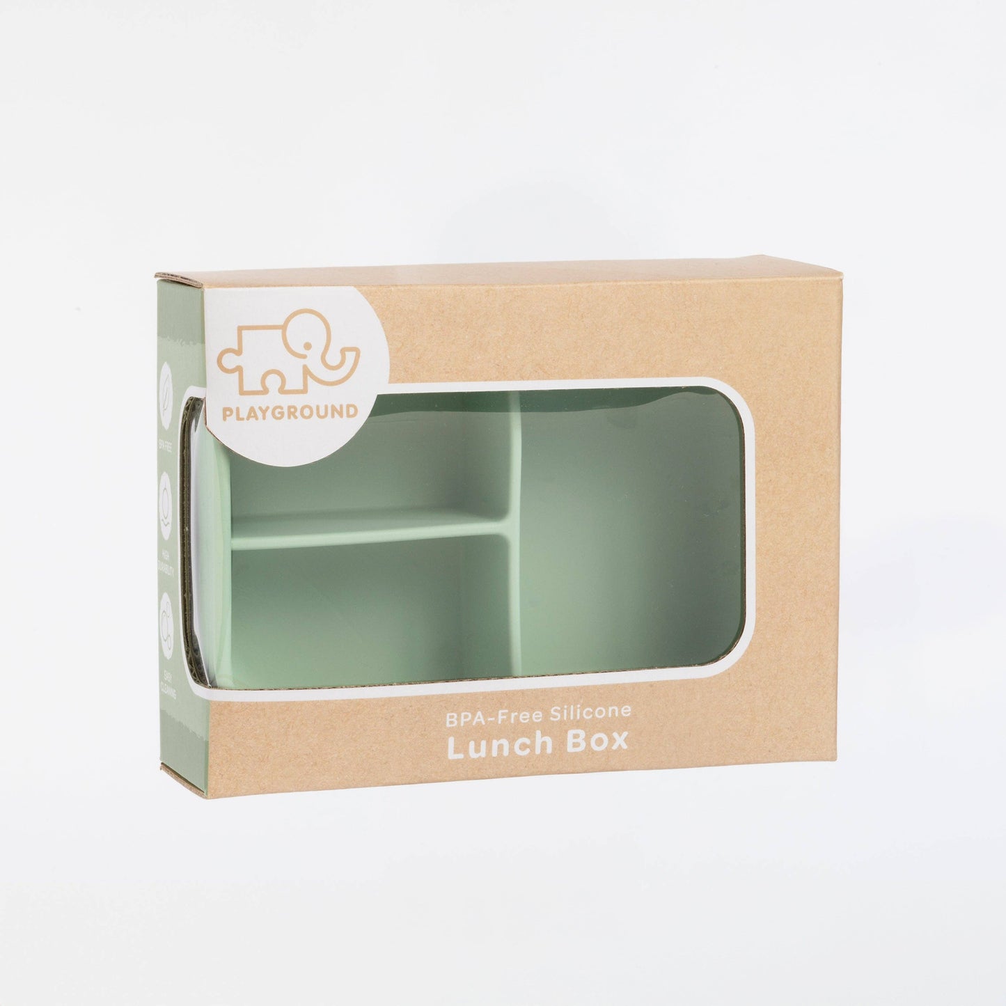 Mint green lunch box in a brown packaging box with 'Playground' branding.