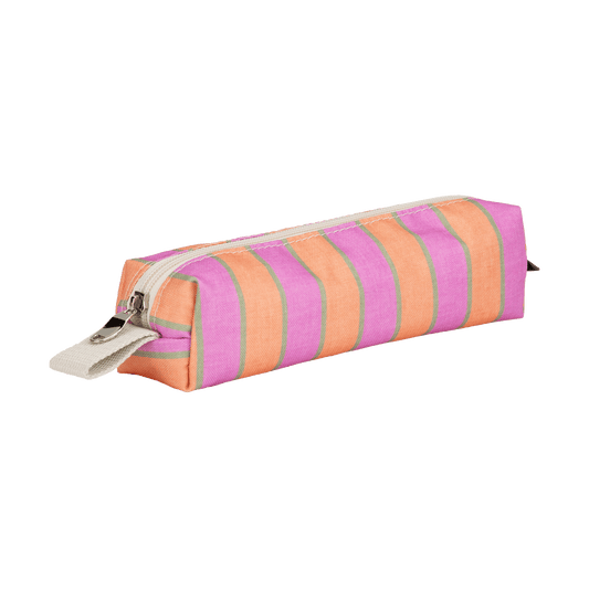 Striped pencil case with a zipper on a white background